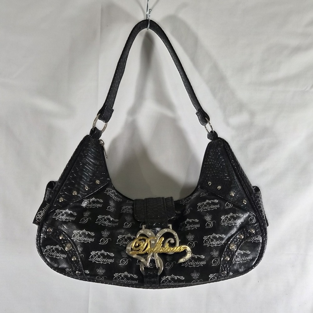 Rare Y2K Delicious Faux Snakeskin Shoulder Bag Black Studded Purse